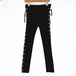 Women Pull-On Lace Up Bondaage Leggings Size Large Stretch Skinny Goth Punk Rave